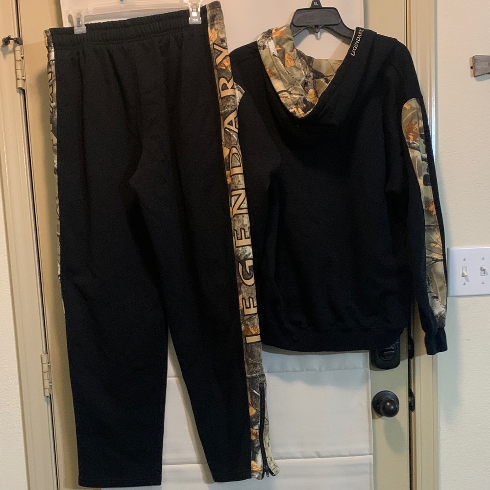 Legendary Whitetails Matching Hoodie Pants Set Black/Orange Camo Trim Large - Picture 4 of 16